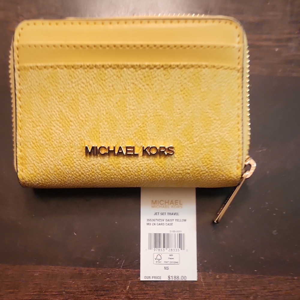 Michael Kors Yellow Zip Around Card Case Wallet